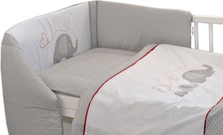 Mantinel s povlečením  Baby Nellys ®- Sloníci se srdíčkem - 120x90 - obrázek 1