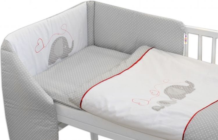 Mantinel s povlečením  Baby Nellys ®- Sloníci se srdíčkem - 120x90 - obrázek 2