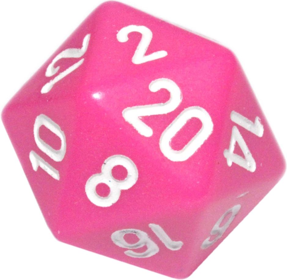 Kostka dvacetistěnná (D20) - růžová/bílá (20mm) - obrázek 1