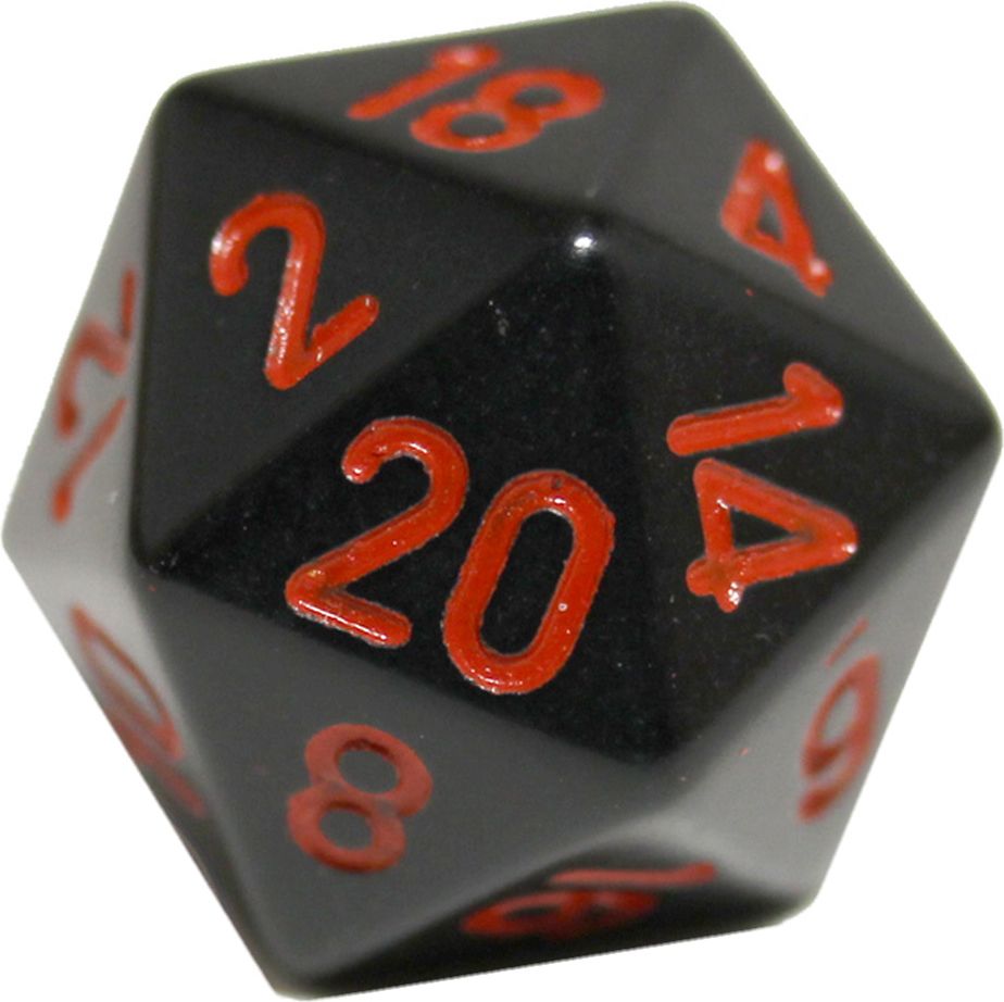 Kostka dvacetistěnná (D20) - černá/červená (20mm) - obrázek 1