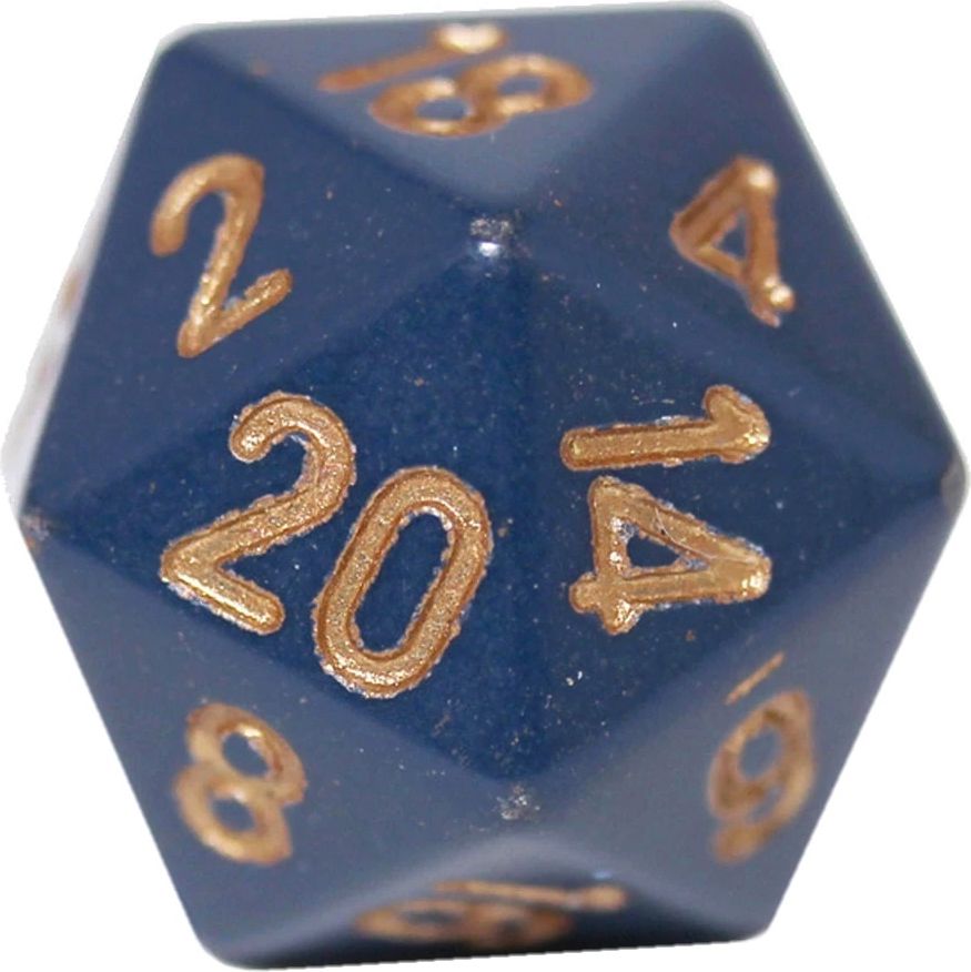 Kostka dvacetistěnná (D20) - tmavě modrá/zlatá (20mm) - obrázek 1