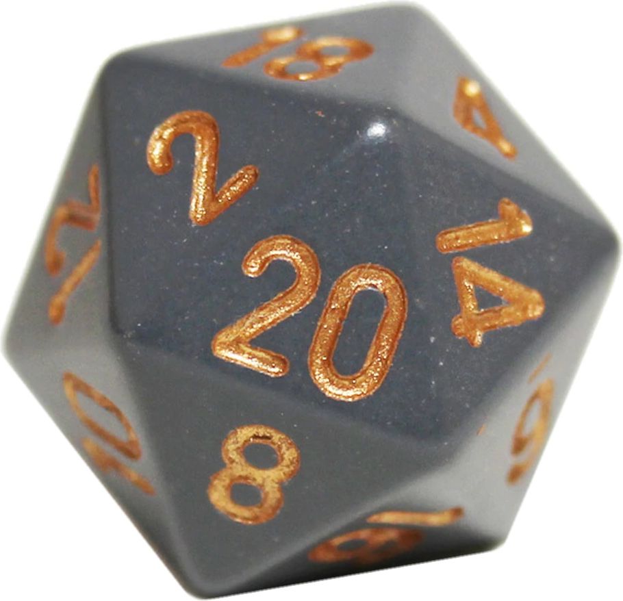 Kostka dvacetistěnná (D20) - tmavě šedá/zlatá (20mm) - obrázek 1