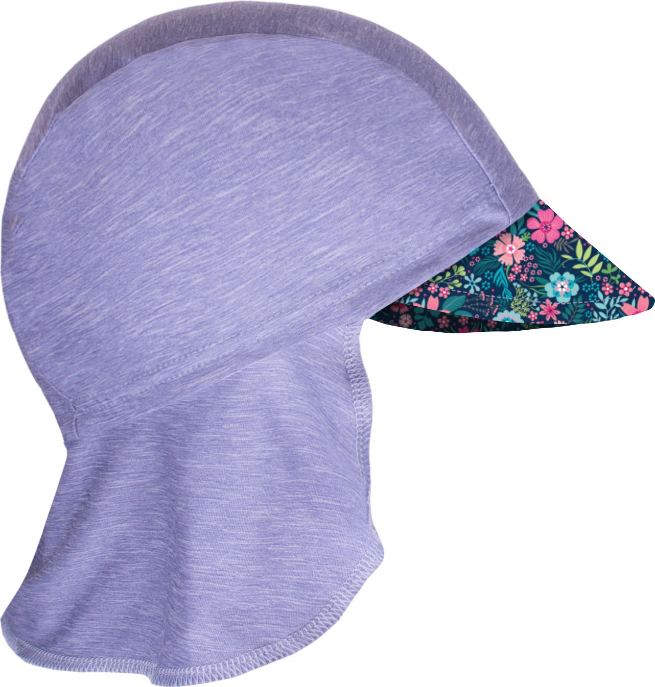 Unuo, Dětská funkční čepice s kšiltem a plachetkou UV 50+, Žíhaná Holubičí Šedá, Květinky Velikost (Size): S (45 - 48 cm) - obrázek 1
