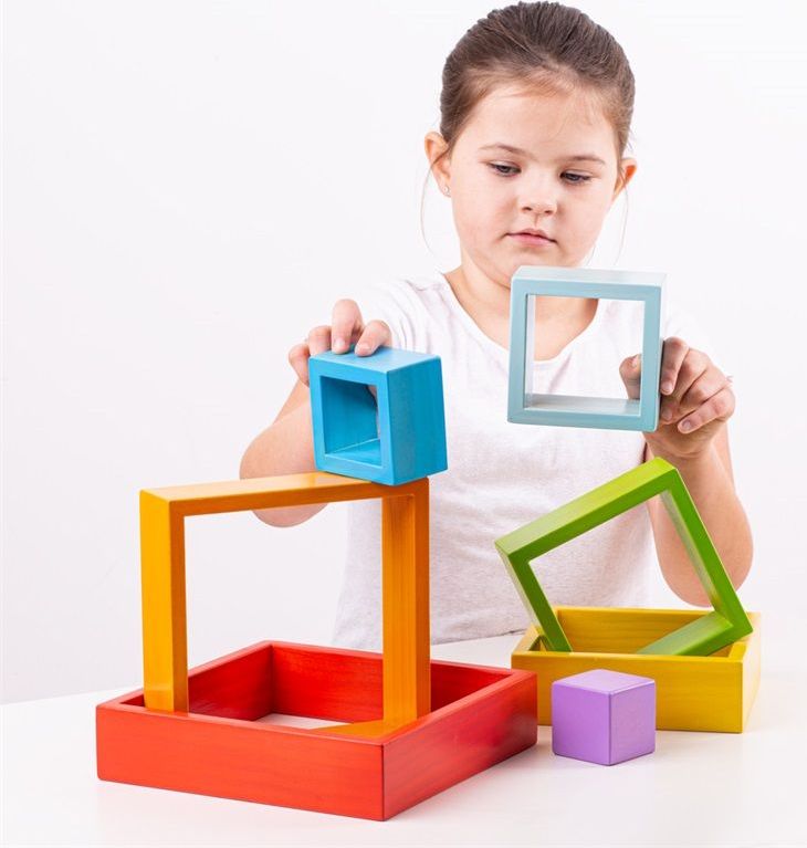 Bigjigs Toys Bigjigs Baby Dřevěné skládací čtverce - obrázek 3