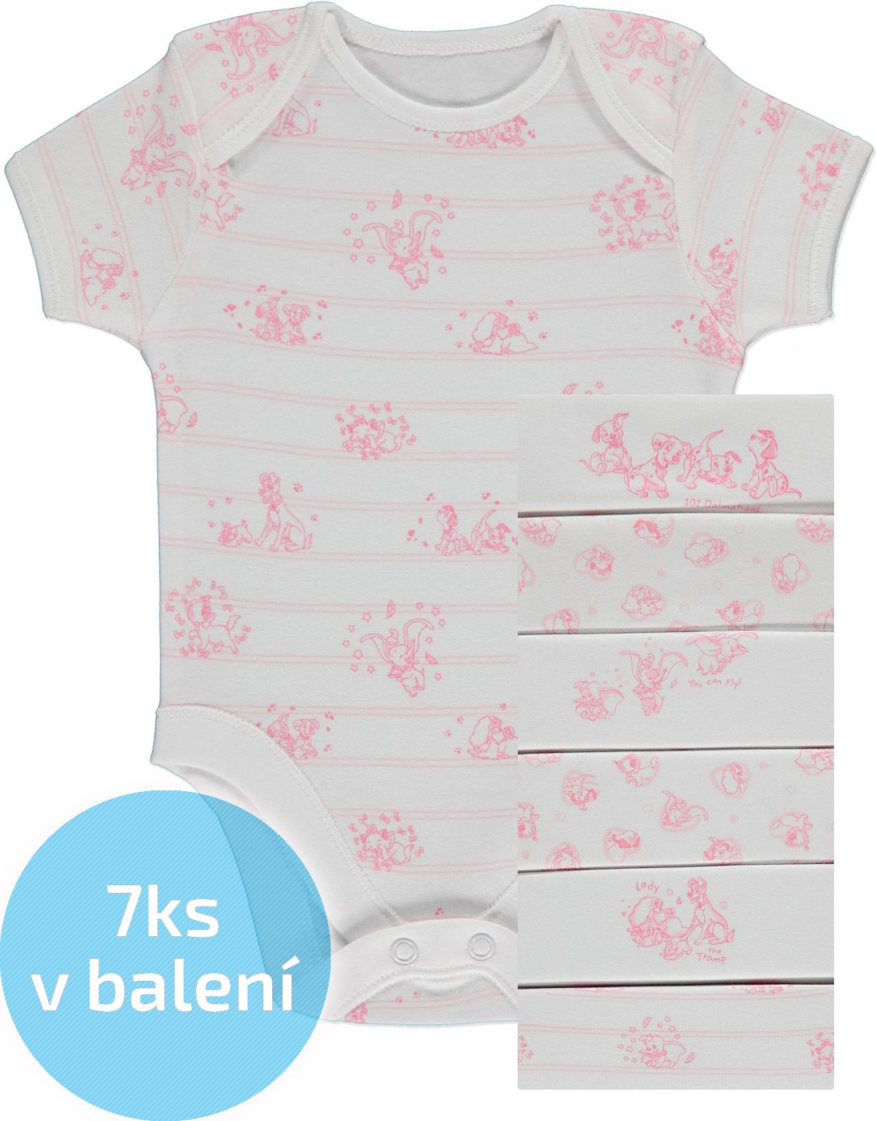 Kojenecké body GEORGE, 7ks v balení, krátký rukáv, motiv Disney postavičky Velikost: 68 - 74cm (6 - 9 měsíců) - obrázek 1