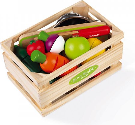 Magnetická dřevěná zelenina a ovoce na krájení v bedně Janod - obrázek 1