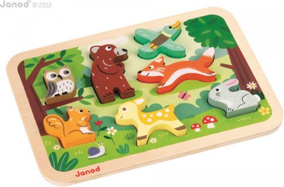Dřevěné vkládací puzzle pro nejmenší Lesní zvířata Chunky Janod od 1 roku 7 dílů - obrázek 1