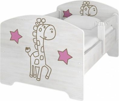NELLYS Dětská postel Žirafka STAR růžová v barvě norské borovice + matrace zdarma, Rozměry 140x70 - obrázek 1
