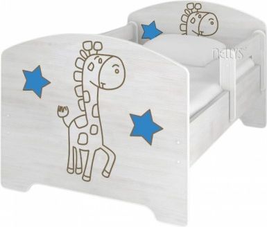 NELLYS Dětská postel Žirafka STAR modrá v barvě norské borovice + matrace zdarma, Rozměry 140x70 - obrázek 1