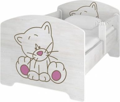 NELLYS Dětská postel Kočička růžová v barvě norské borovice + matrace zdarma, Rozměry 140x70 - obrázek 1