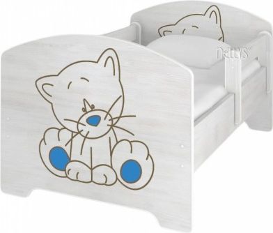 NELLYS Dětská postel Kočička modrá v barvě norské borovice + matrace zdarma, Rozměry 140x70 - obrázek 1