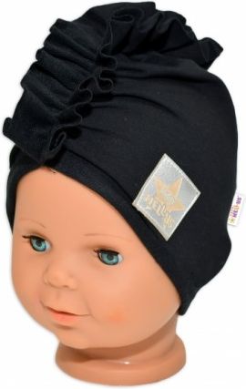 Baby Nellys Jarní/podzimní bavlněná čepice - turban, černá, 1-3 roky, Velikost koj. oblečení 44/48 čepičky obvod - obrázek 1
