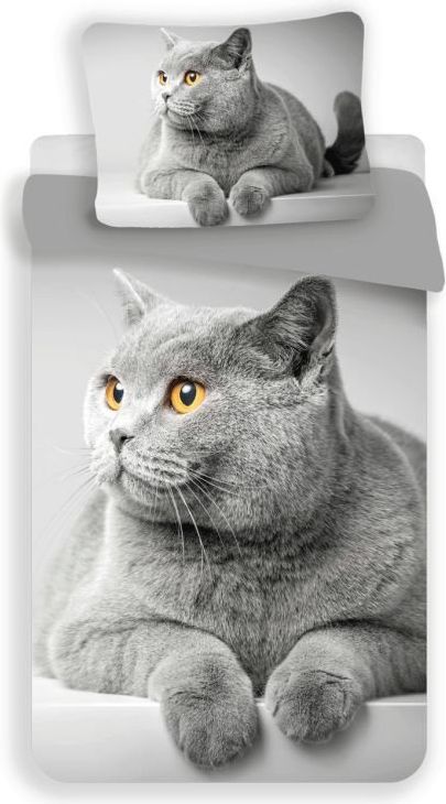 UNIVERSAL DESIGN MICRO 3D Povlečení Grey cat 140/200, 70/90 cm - obrázek 1