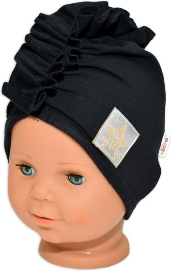 Baby Nellys Baby Nellys Jarní/podzimní bavlněná čepice - turban, černá, 44-48 cm, 3-7let - obrázek 1