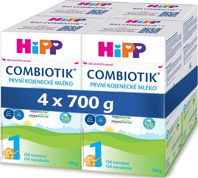4x HiPP 1 BIO Combiotik - počáteční mléčná kojenecká výživa, 700 g - obrázek 1