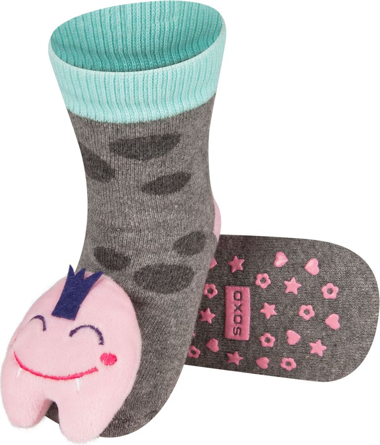 Kojenecké ponožky s chrastítkem SOXO MONSTER šedorůžové Velikost: 19-21 - obrázek 1