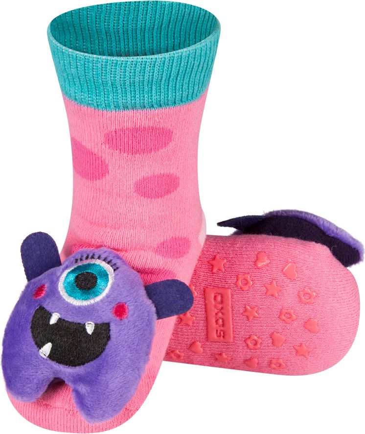 Kojenecké ponožky s chrastítkem SOXO MONSTER růžové Velikost: 19-21 - obrázek 1