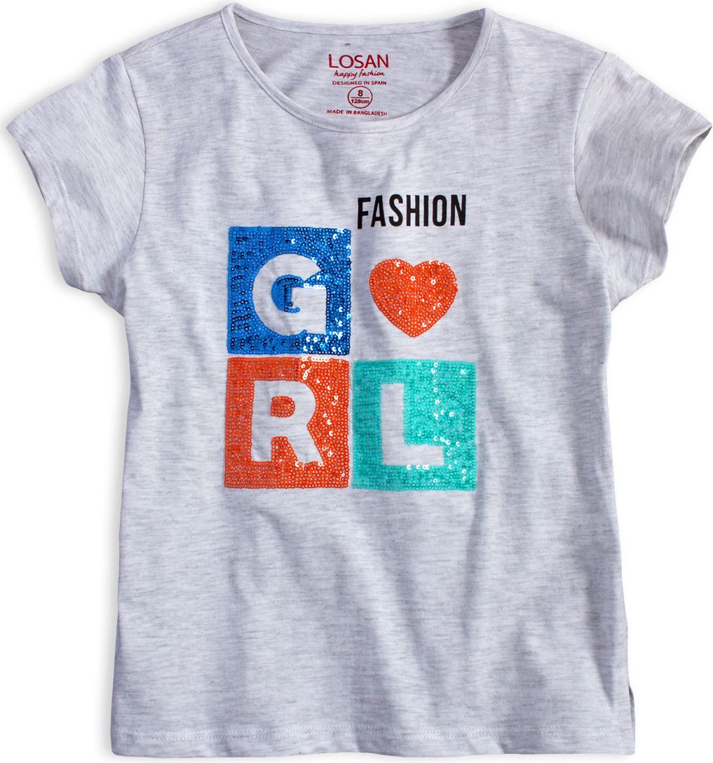 Dívčí tričko s flitry LOSAN GIRL FASHION šedý melír Velikost: 128 - obrázek 1