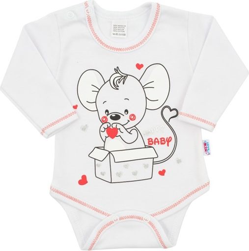 NEW BABY | New Baby Mouse | Kojenecké body s dlouhým rukávem New Baby Mouse bílé | Bílá | 56 (0-3m) - obrázek 1