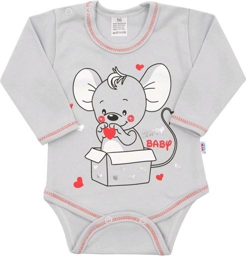 NEW BABY | New Baby Mouse | Kojenecké body s dlouhým rukávem New Baby Mouse šedé | Šedá | 68 (4-6m) - obrázek 1