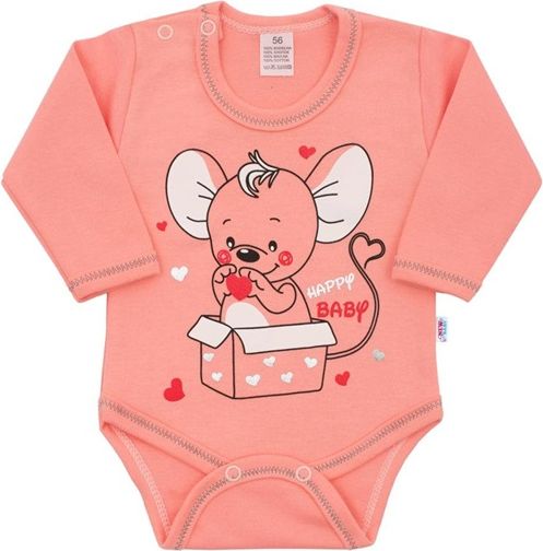 NEW BABY | New Baby Mouse | Kojenecké body s dlouhým rukávem New Baby Mouse lososové | Růžová | 68 (4-6m) - obrázek 1