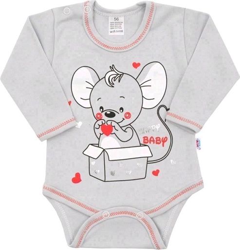 NEW BABY | New Baby Mouse | Kojenecké body s dlouhým rukávem New Baby Mouse šedé | Šedá | 80 (9-12m) - obrázek 1