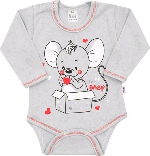 NEW BABY | New Baby Mouse | Kojenecké body s dlouhým rukávem New Baby Mouse šedé | Šedá | 86 (12-18m) - obrázek 1