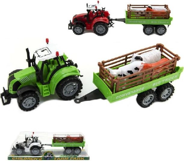 Traktor s vlečkou a zvířátky - červená - obrázek 1