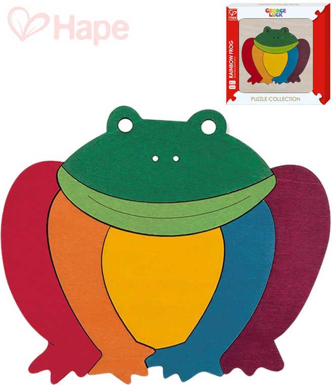 HAPE DŘEVO Baby puzzle na desce žabka duhová 7 dílků pro miminko - obrázek 1