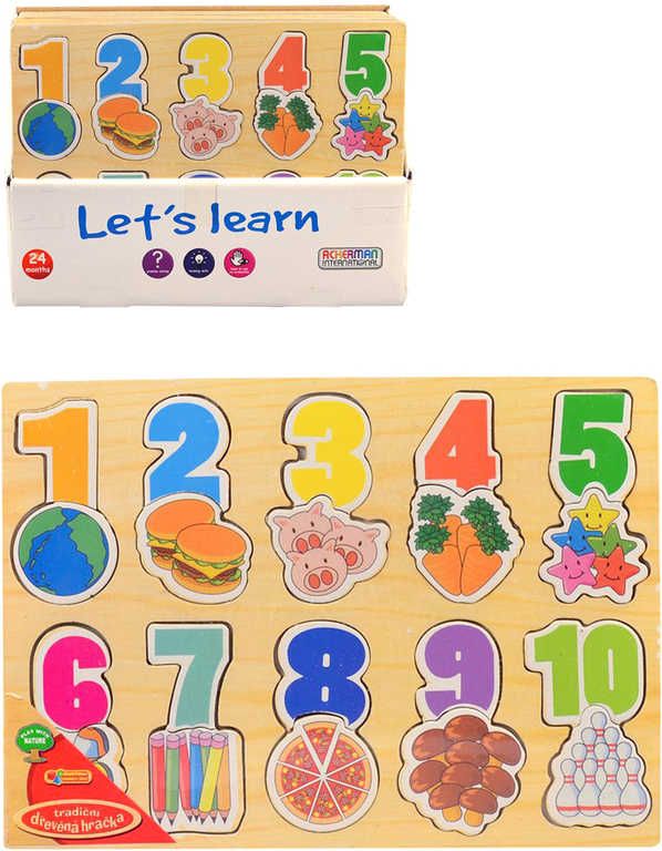 DŘEVO Baby puzzle na desce vkládací čísla 30x22cm počítání pro miminko - obrázek 1