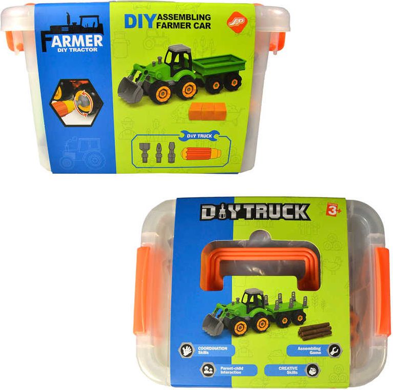 Traktor s vlečkou šroubovací set s nástroji k sestavení v plastovém boxu - obrázek 1