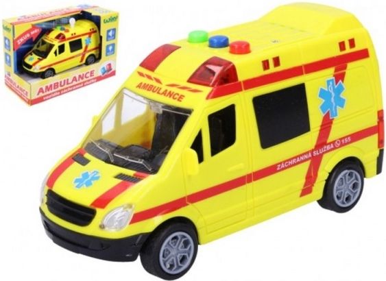 Auto ambulance záchranáři plast 14,5cm na baterie se světlem a zvukem v krabici 18,5x12,5x9cm - obrázek 1