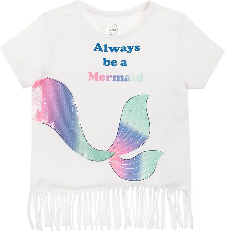 COOL CLUB COOL CLUB Dívčí tričko s krátkým rukávem s třásněmi Always be a mermaid BÍLÁ 152 - obrázek 1