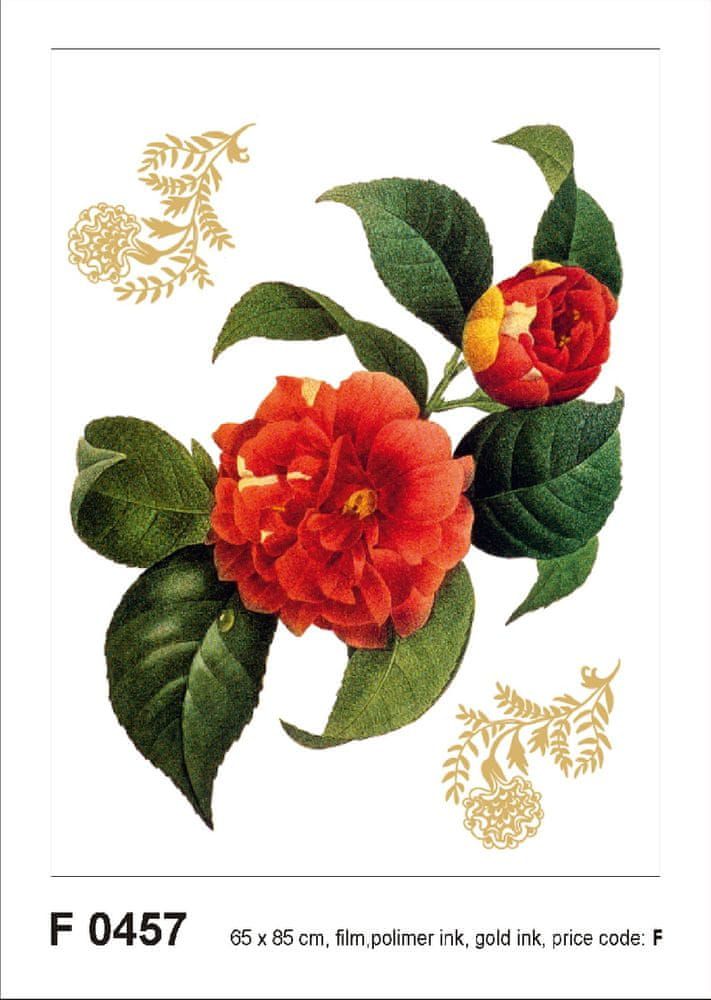 AG design F0457 Samolepicí dekorace RED FLOWER WITH GOLDEN ELEMENTS 65 x 85 cm - obrázek 1