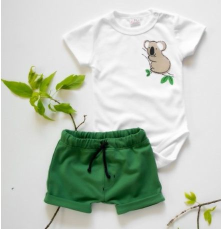 K-Baby 2 dílná dětská sada, body s kraťasky Boy Panda - zelená, Velikost koj. oblečení 68 (4-6m) - obrázek 1