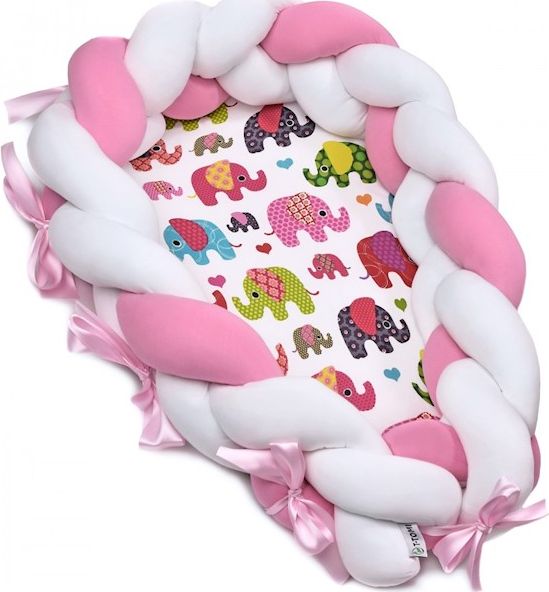 T-TOMI Pletené hnízdečko 2v1, pink elephant - obrázek 1