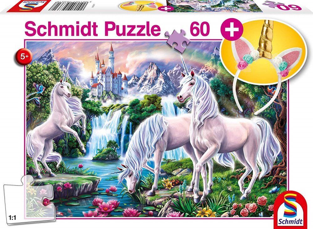 Schmidt Puzzle Jednorožci 60 dílků + dárek (čelenka) - obrázek 1
