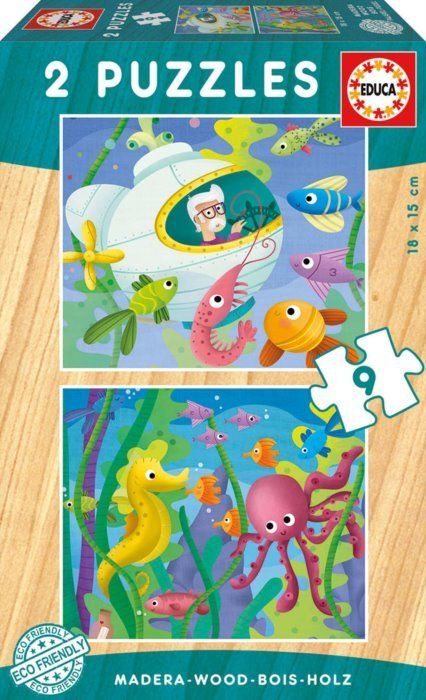 Educa Dřevěné puzzle Podmořská zvířata 2x9 dílků - obrázek 1