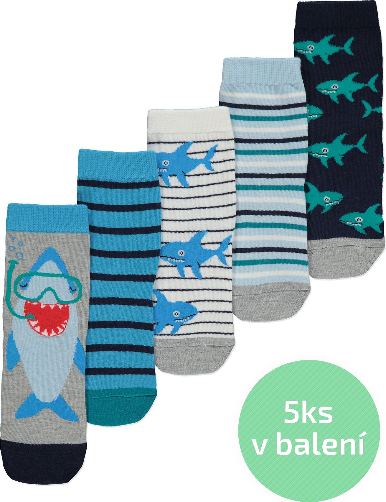 Chlapecké ponožky GEORGE, 5ks v balení, motiv žralok Velikost: EU 27 - 30 (4 - 6 let) - obrázek 1