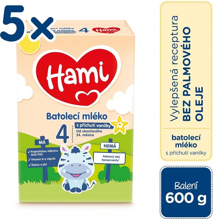 5x HAMI 4 Mléko batolecí s příchutí vanilky 600 g - obrázek 1