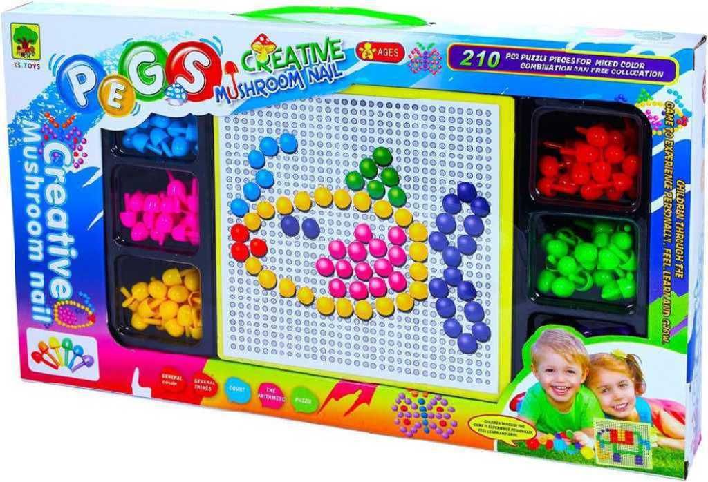 Mozaika vkládací barevné hříbky kreativní set 210ks s podložkou v krabici - obrázek 1