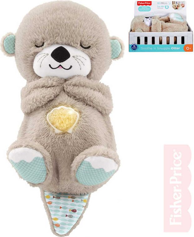 FISHER PRICE PLYŠ Baby usínáček podřimující vydra na baterie Světlo Zvuk pro miminko - obrázek 1