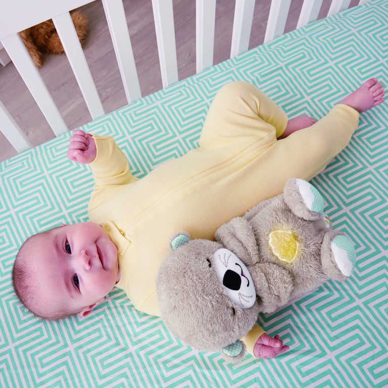 FISHER PRICE PLYŠ Baby usínáček podřimující vydra na baterie Světlo Zvuk pro miminko - obrázek 4
