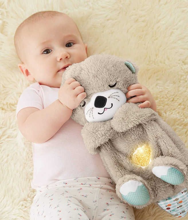 FISHER PRICE PLYŠ Baby usínáček podřimující vydra na baterie Světlo Zvuk pro miminko - obrázek 6