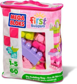 Mega - Kostky v plastovém pytli-růžová barva,first builder, 60dílů - obrázek 1