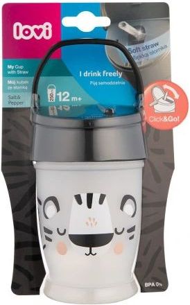 Lovi hrneček se slámkou Salt& Pepper - Junior, 12m+,šedo/černý , 250ml - obrázek 2