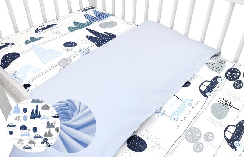 2-dílné bavlněné povlečení Baby Nellys - Auta v aleji, modrá - 120x90 - obrázek 1