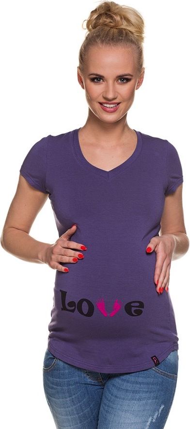 My Tummy Těhotenské tričko s potiskem "LOVE" fialové krátký rukáv Velikost: XXL - obrázek 1