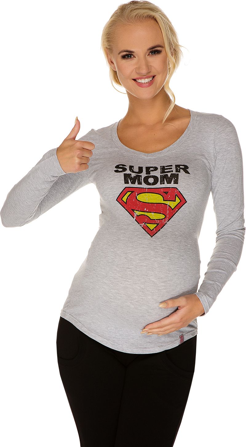 My Tummy Těhotenské tričko "Super mom" šedé Velikost: XXL - obrázek 1