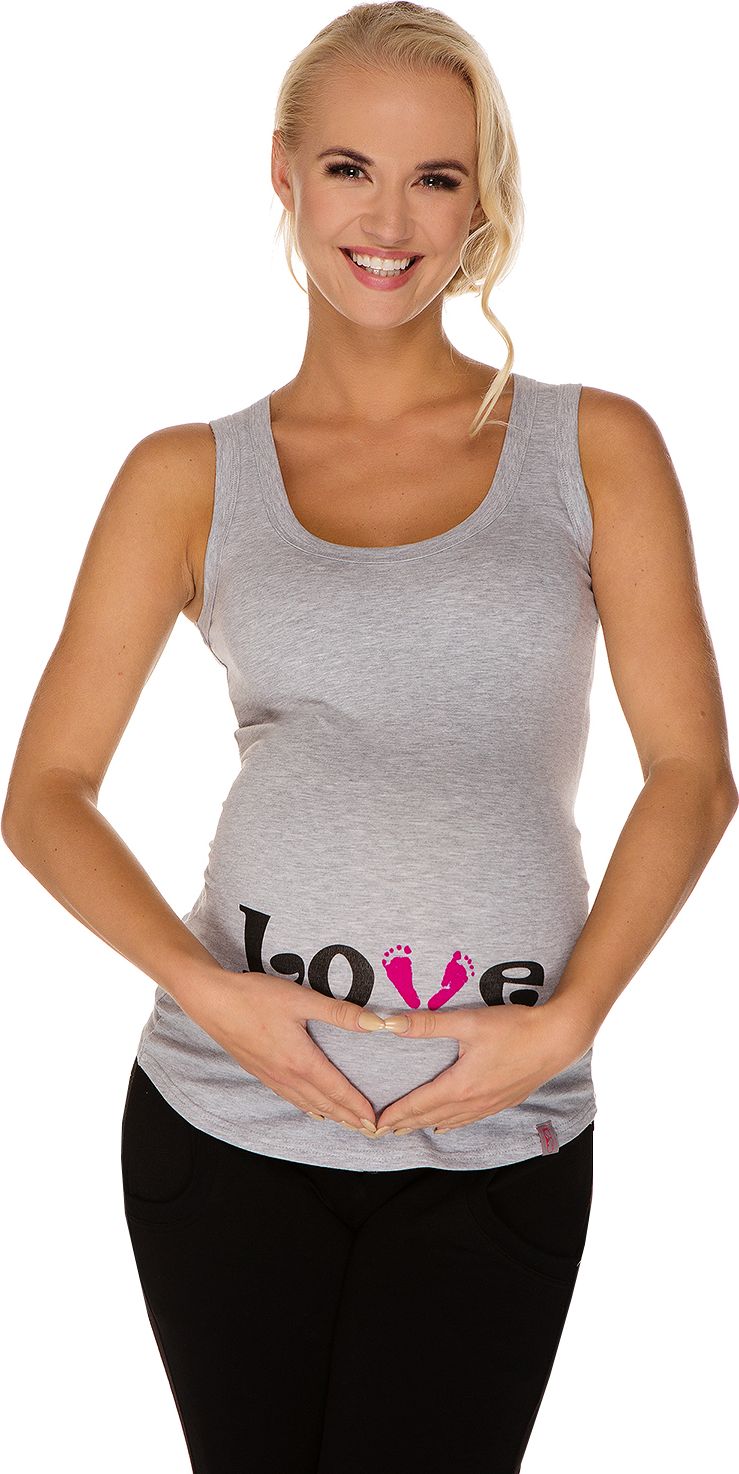 My Tummy Těhotenské tílko s potiskem "LOVE" šedé Velikost: M - obrázek 1